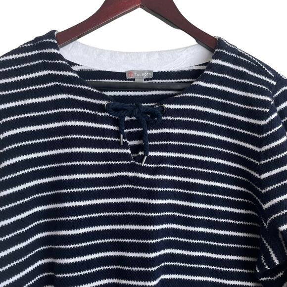 Talbots Women Top L Navy Striped Keyhole Tie Coastal Nautical Travel‎ Beachy - Picture 11 of 12